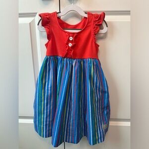 Eleanor Rose Girls Kirby Dress Rainbow Stripes Ruffle Sleeve (Size 6-7)